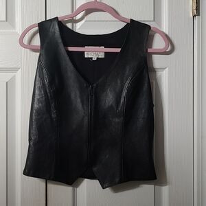 John Michael Vintage black leather vest Sz L NWOT